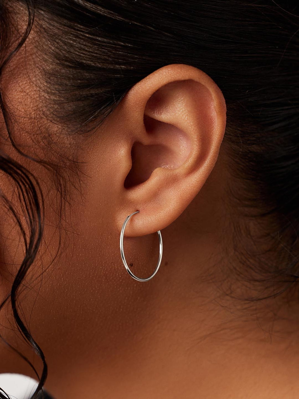 White Gold Hoop Earrings - White Gold Slim Hoops Large by MAVERA