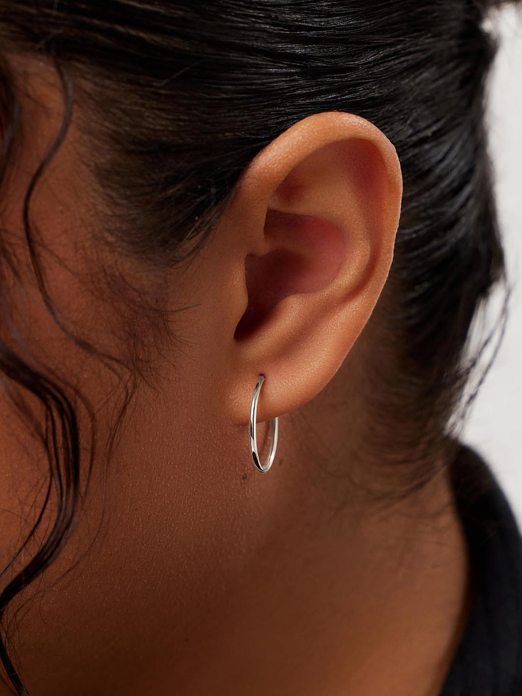 White Gold Hoop Earrings - White Gold Slim Hoops Medium by MAVERA
