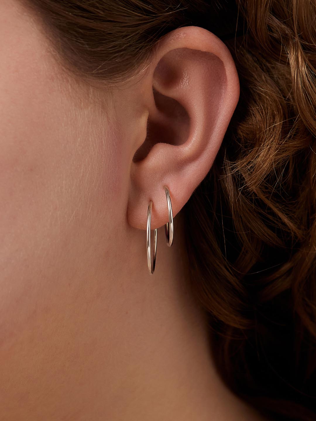 White Gold Hoop Earrings - White Gold Slim Hoops Set by MAVERA