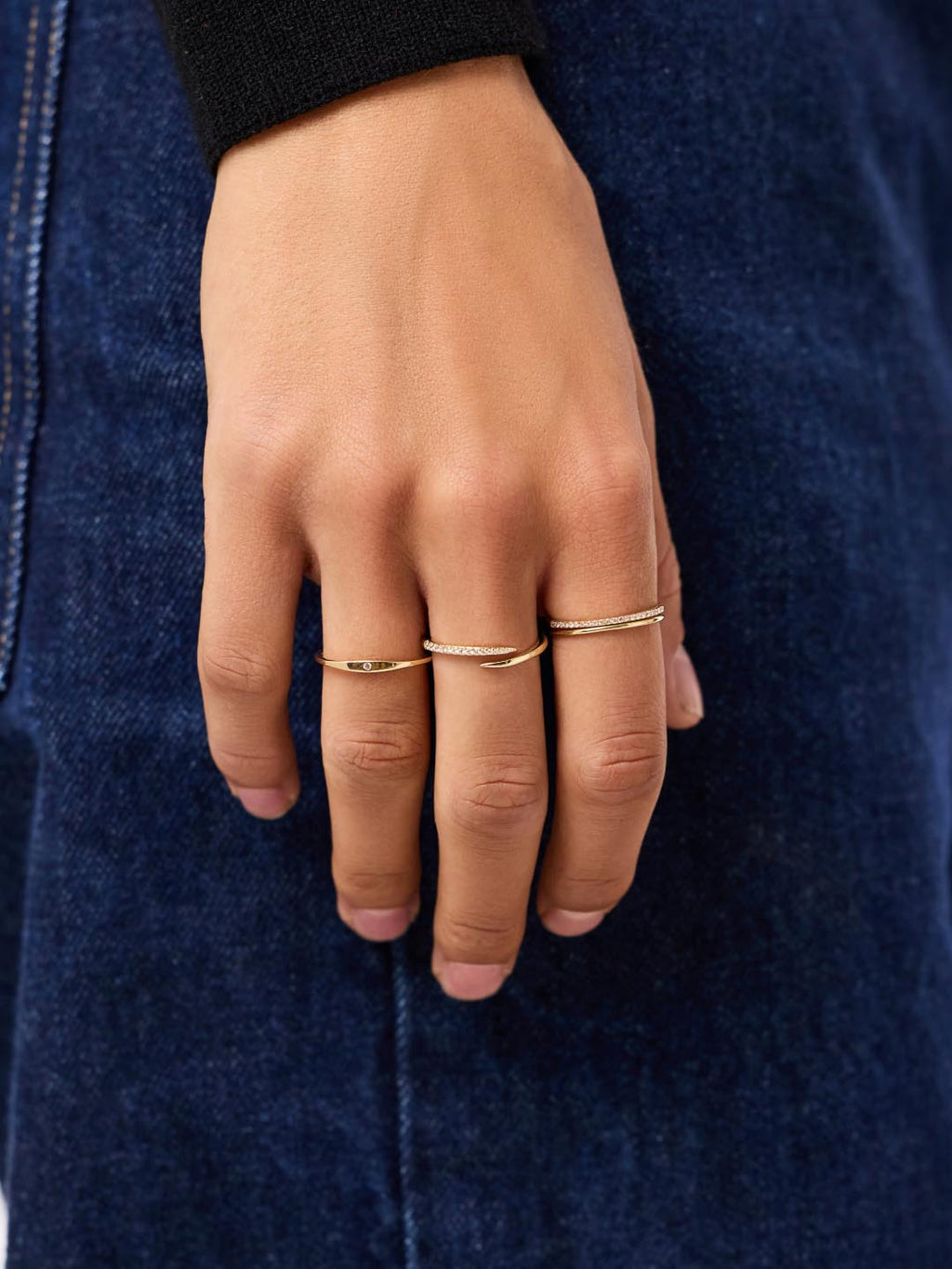 Gold Band Ring - Diamond Bypass Ring by MAVERA
