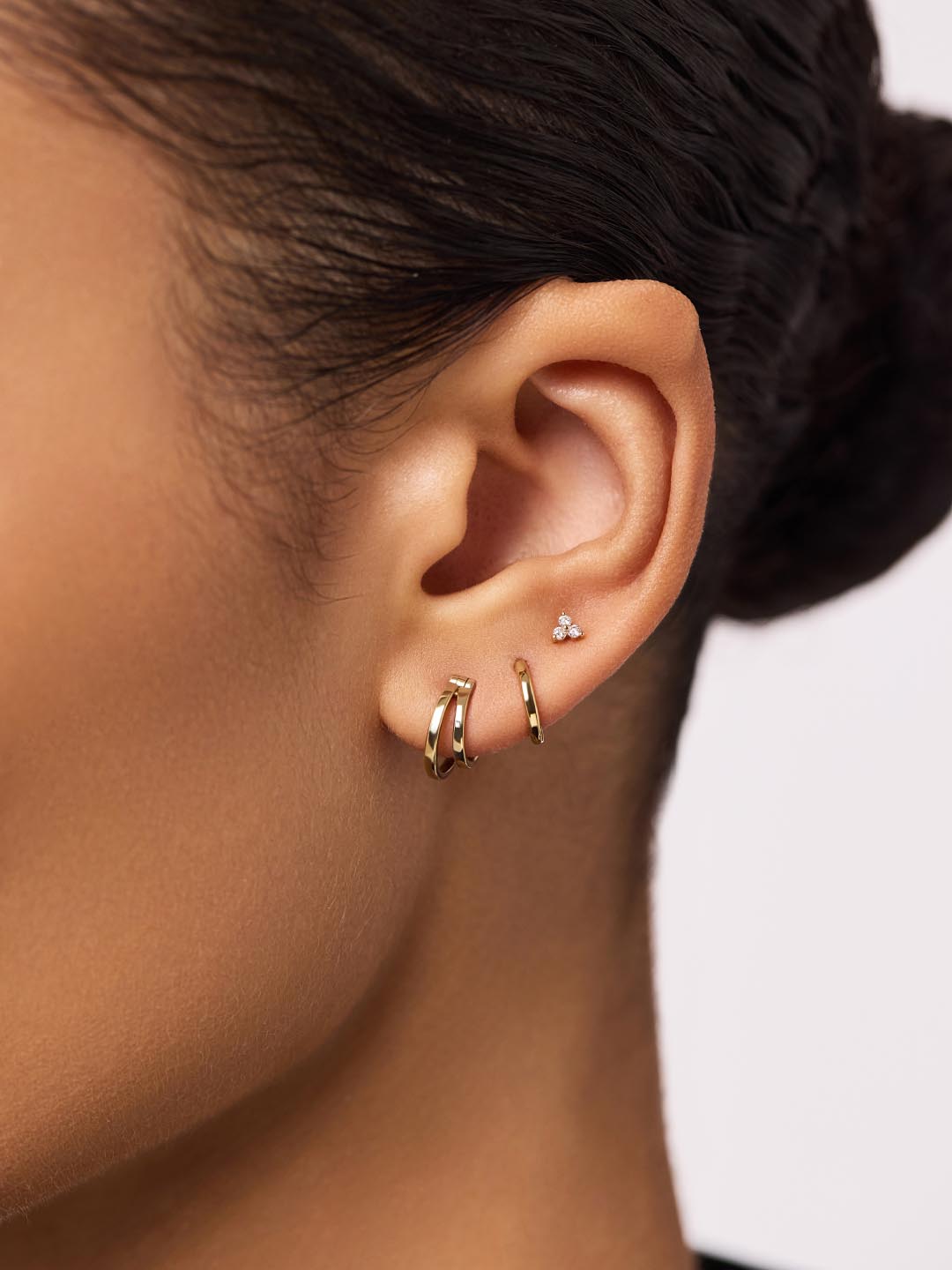 Gold Stud Earrings - Diamond Trefoil Studs by MAVERA