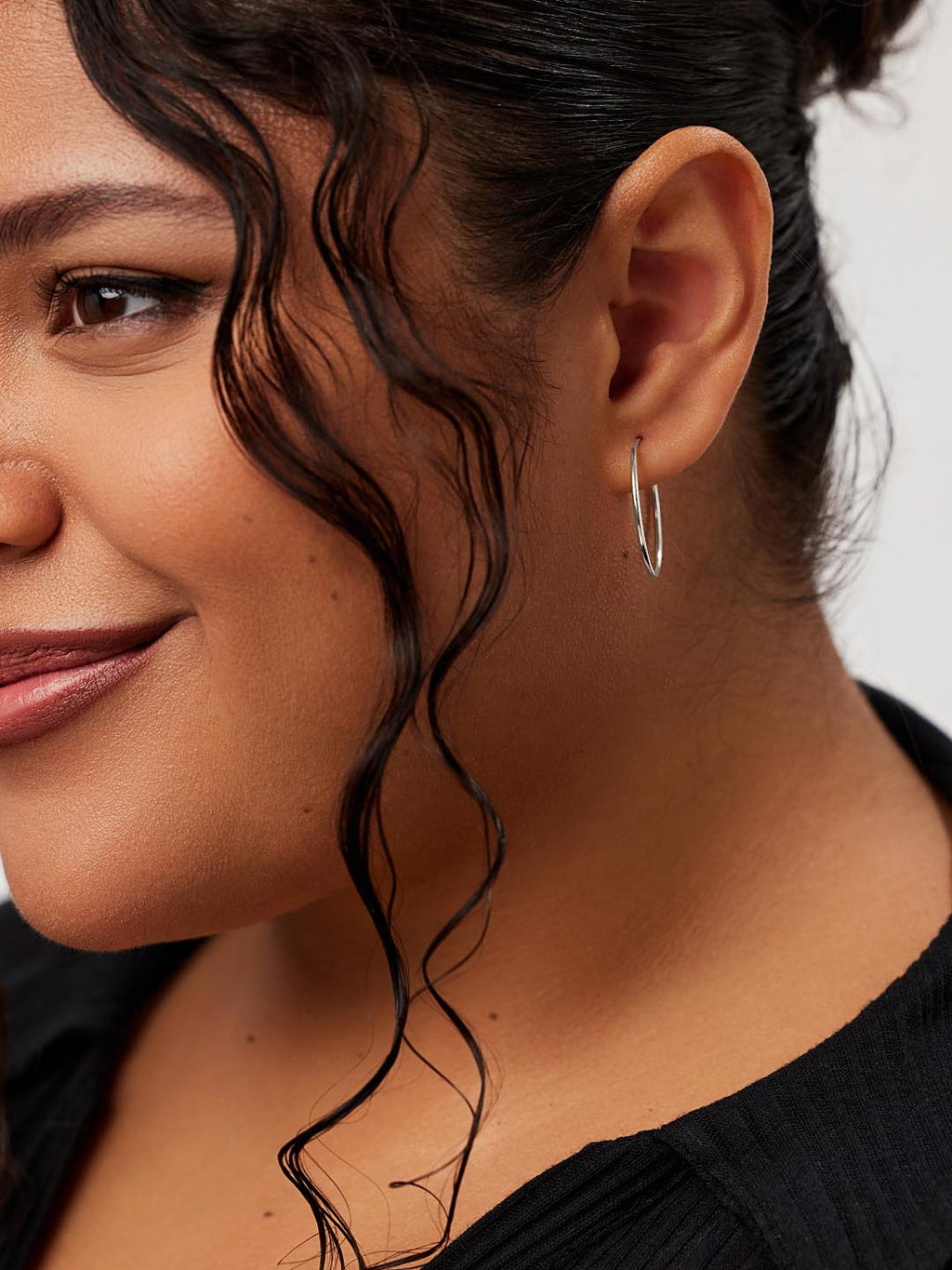 White Gold Hoop Earrings - White Gold Slim Hoops Large by MAVERA