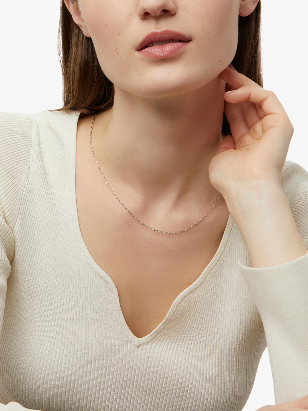 White Gold Chain - White Gold Paperclip Necklace by MAVERA