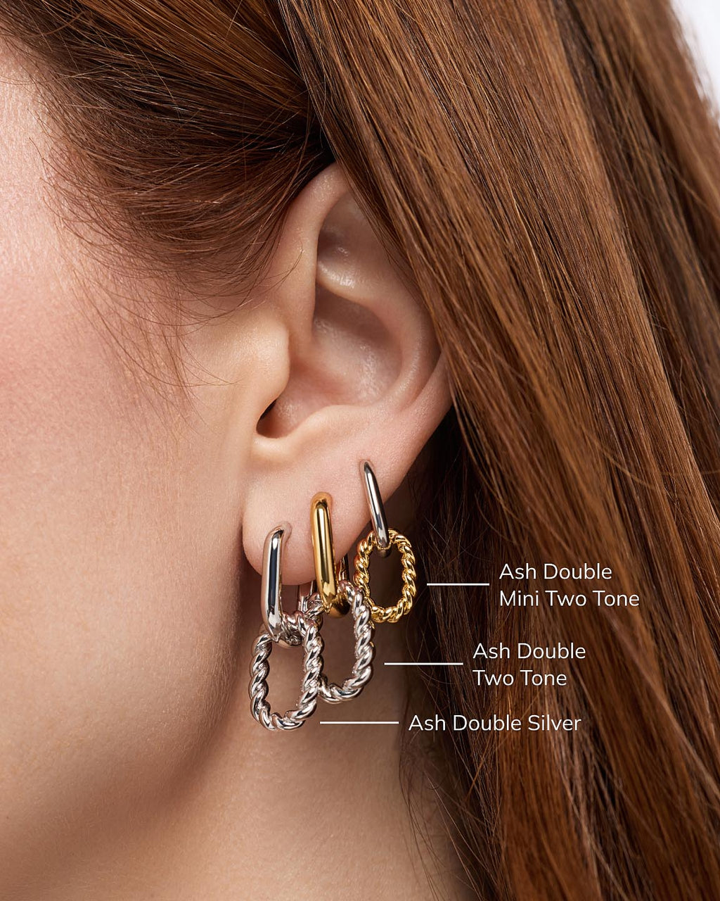 Double Hoop Earrings - Ash Double Two Tone by MAVERA