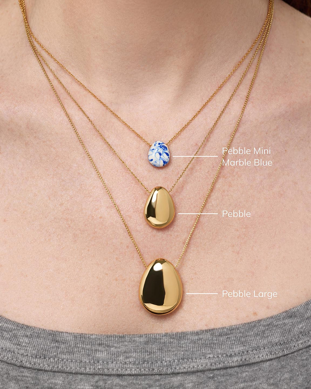 Gold Statement Necklace - Pebble Mini Marble Blue by MAVERA