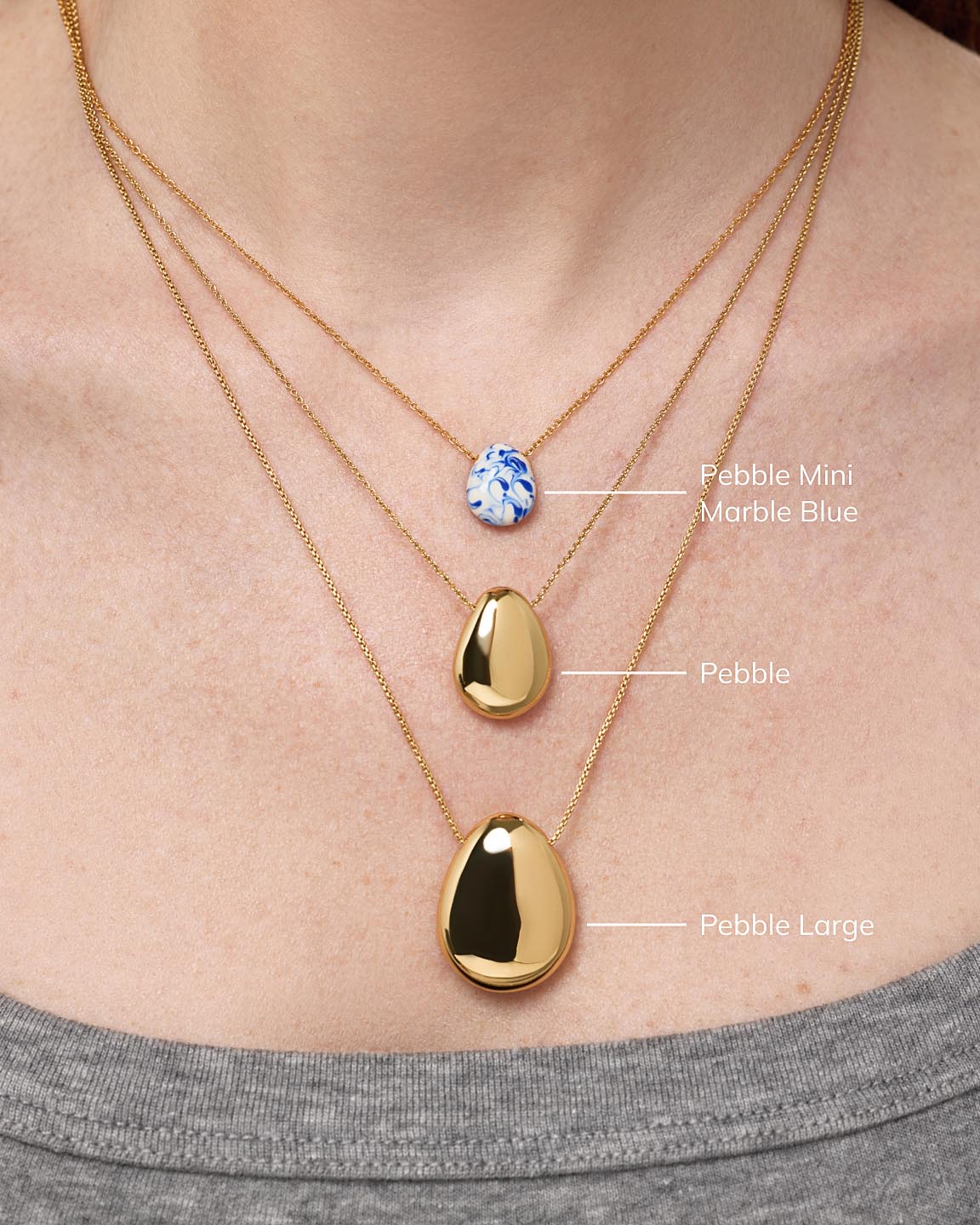 Gold Statement Necklace - Pebble Mini Marble Blue by MAVERA