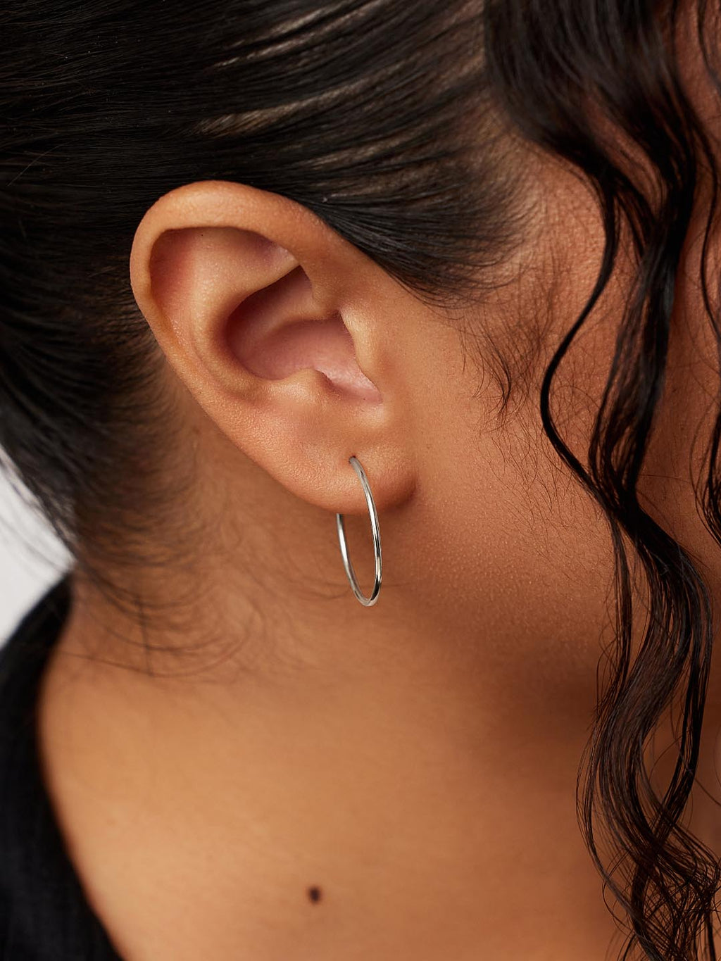 White Gold Hoop Earrings - White Gold Slim Hoops Large by MAVERA
