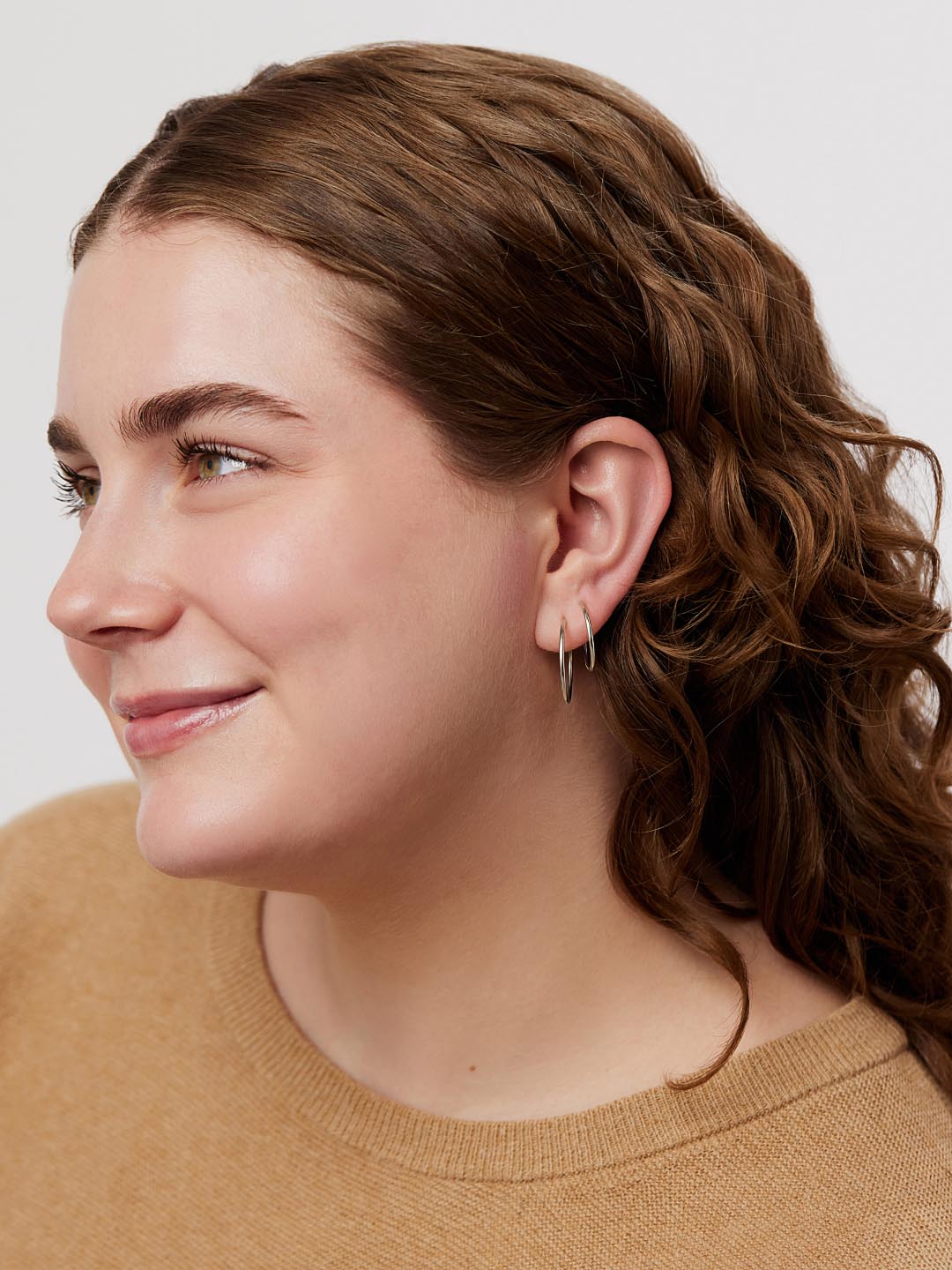 White Gold Hoop Earrings - White Gold Slim Hoops Set by MAVERA
