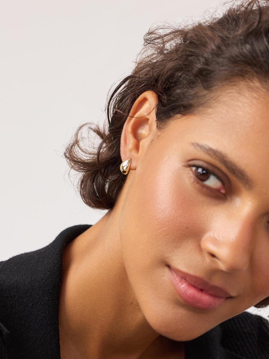 Gold Stud Earrings - Gold Teardrop Huggie Studs by MAVERA
