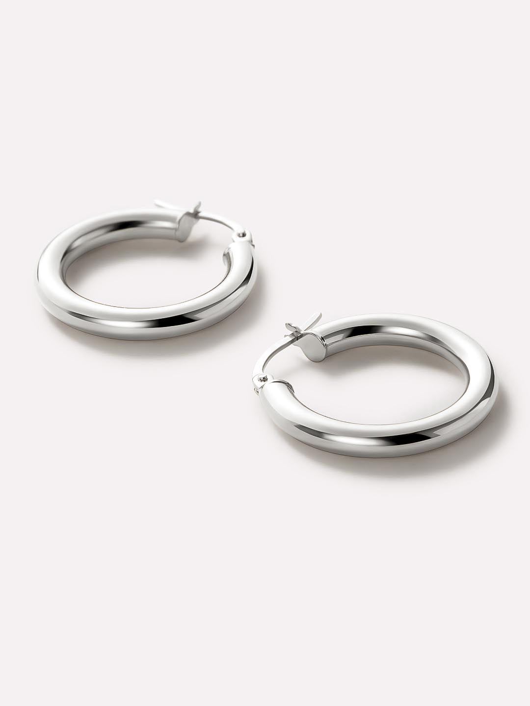 White Gold Hoop Earrings - White Gold Classic Hoops Medium by MAVERA