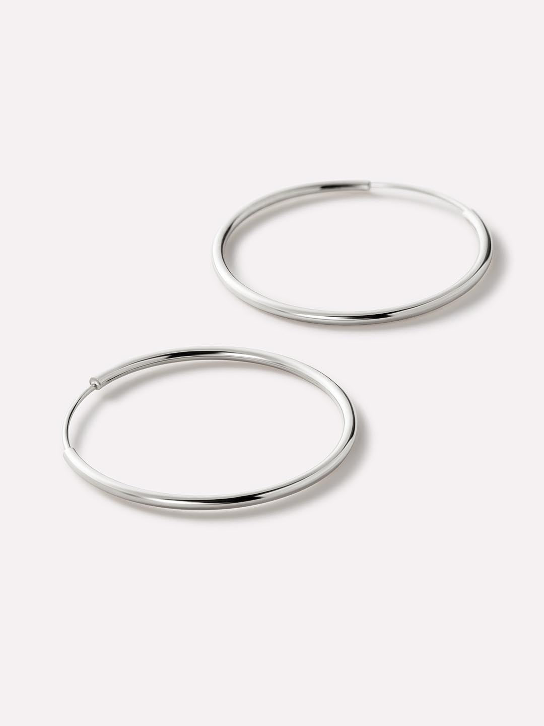 White Gold Hoop Earrings - White Gold Slim Hoops Large by MAVERA