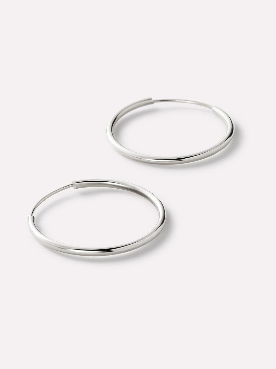 White Gold Hoop Earrings - White Gold Slim Hoops Medium by MAVERA