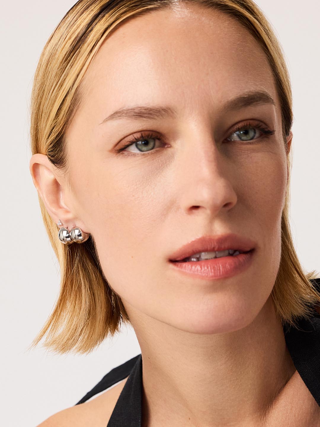 Silver Sphere Hoop Earrings - Mini Abby Silver by MAVERA