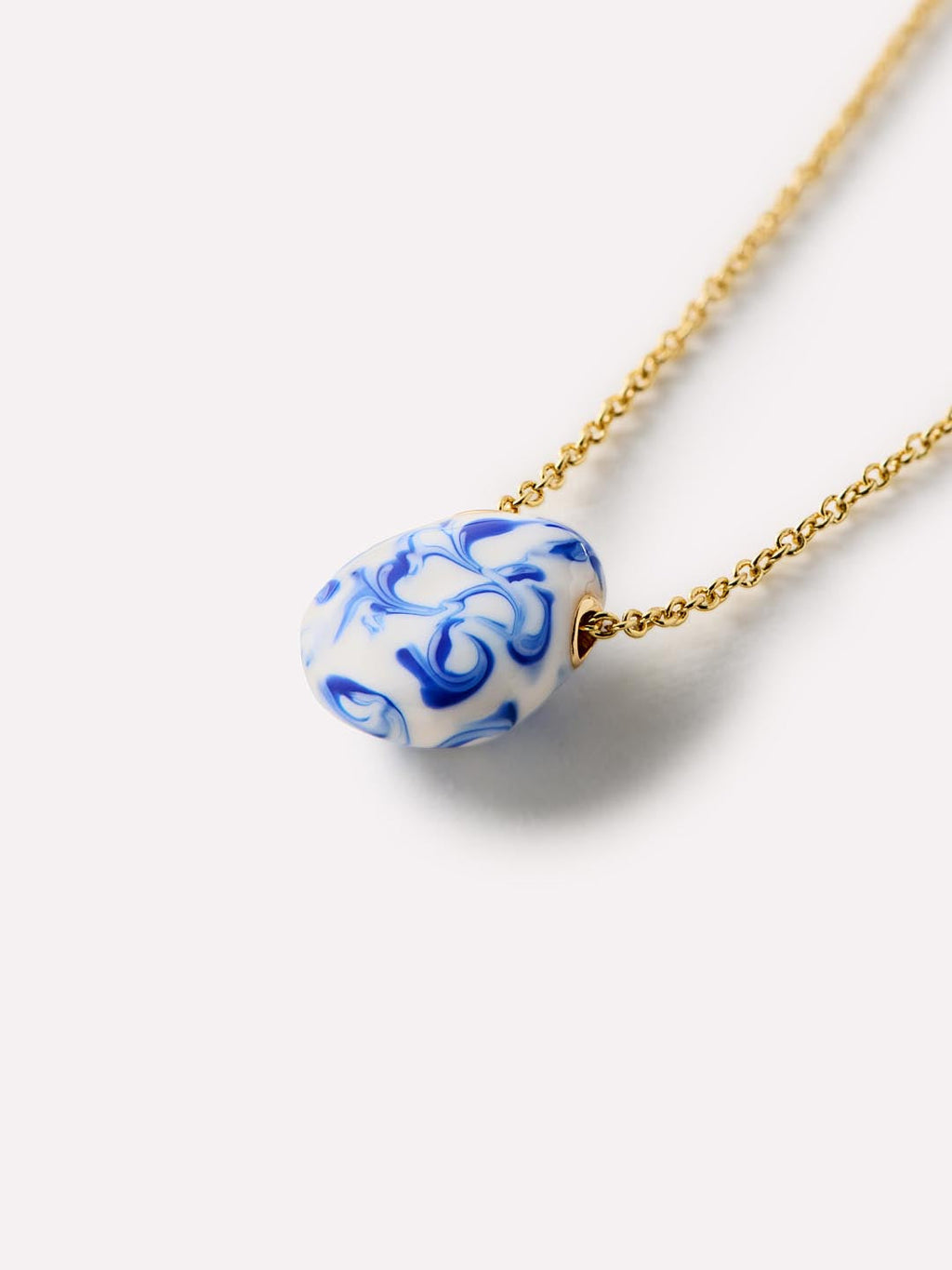 Gold Statement Necklace - Pebble Mini Marble Blue by MAVERA