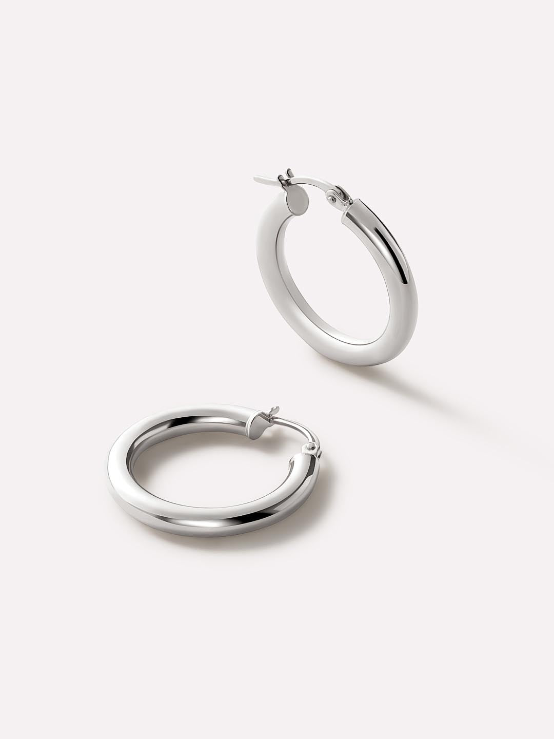 White Gold Hoop Earrings - White Gold Classic Hoops Medium by MAVERA