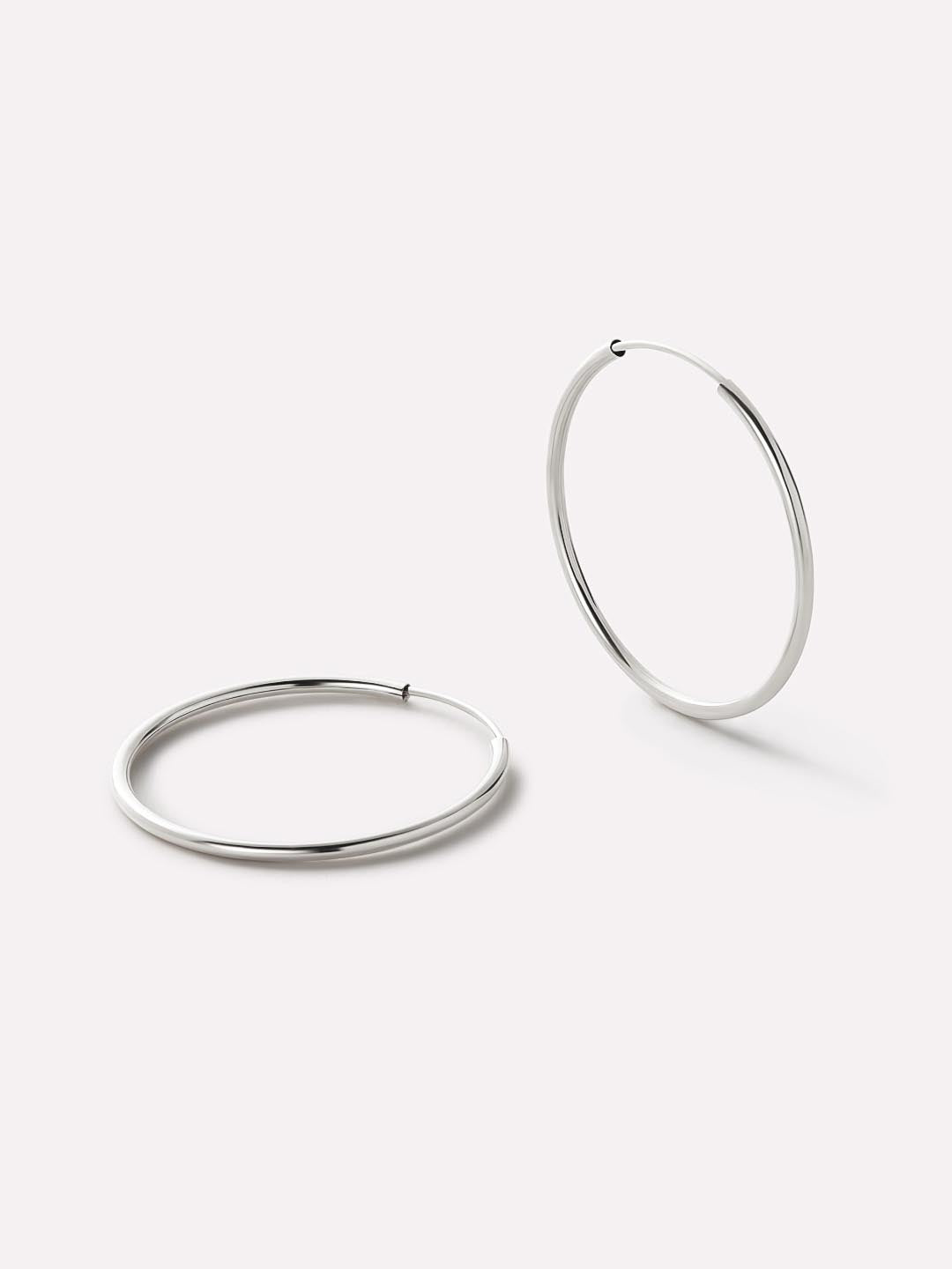 White Gold Hoop Earrings - White Gold Slim Hoops Large by MAVERA