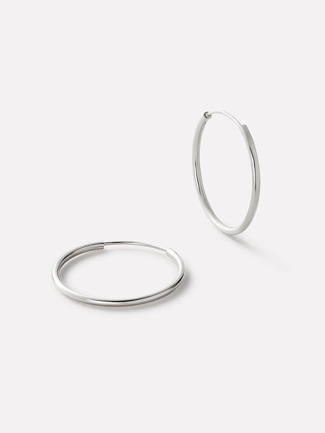 White Gold Hoop Earrings - White Gold Slim Hoops Medium by MAVERA