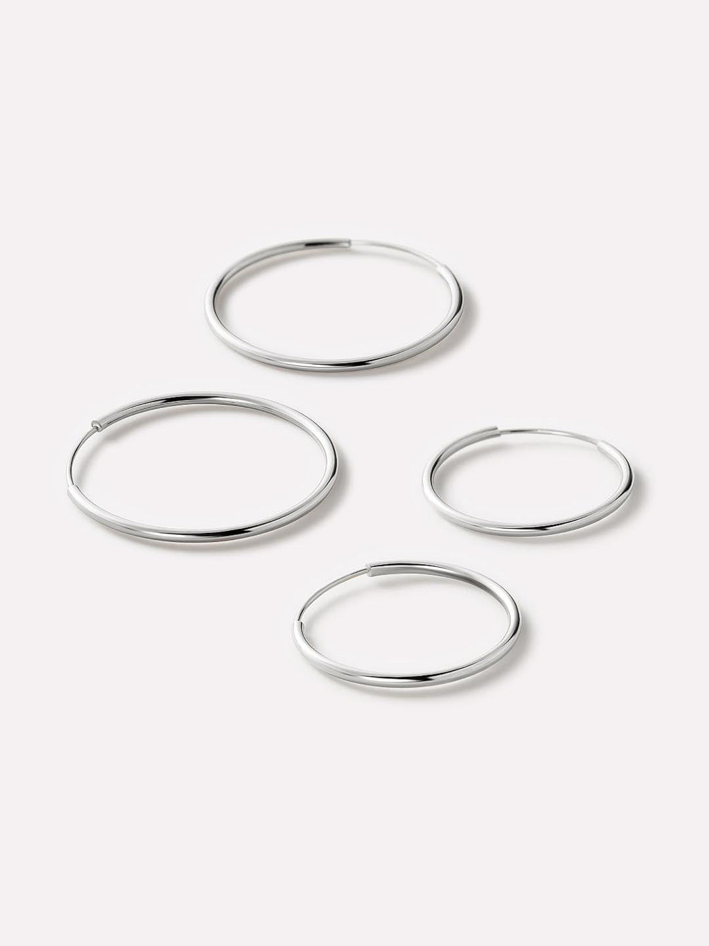 White Gold Hoop Earrings - White Gold Slim Hoops Set by MAVERA