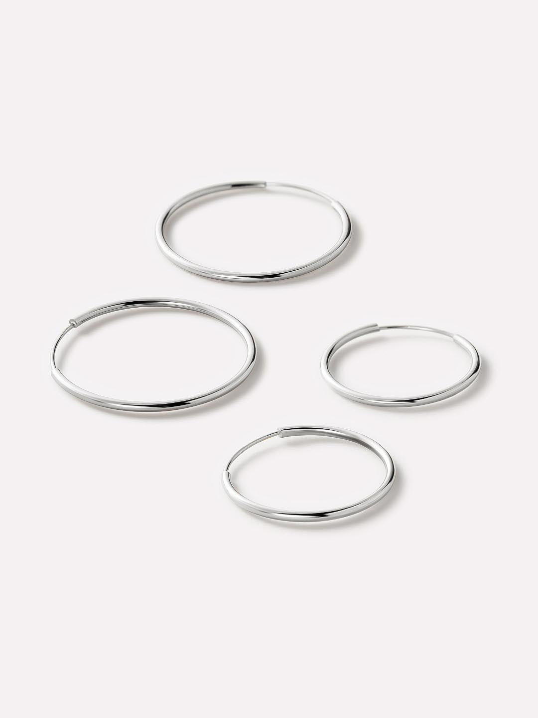 White Gold Hoop Earrings - White Gold Slim Hoops Set by MAVERA