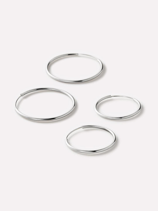 White Gold Hoop Earrings - White Gold Slim Hoops Set by MAVERA