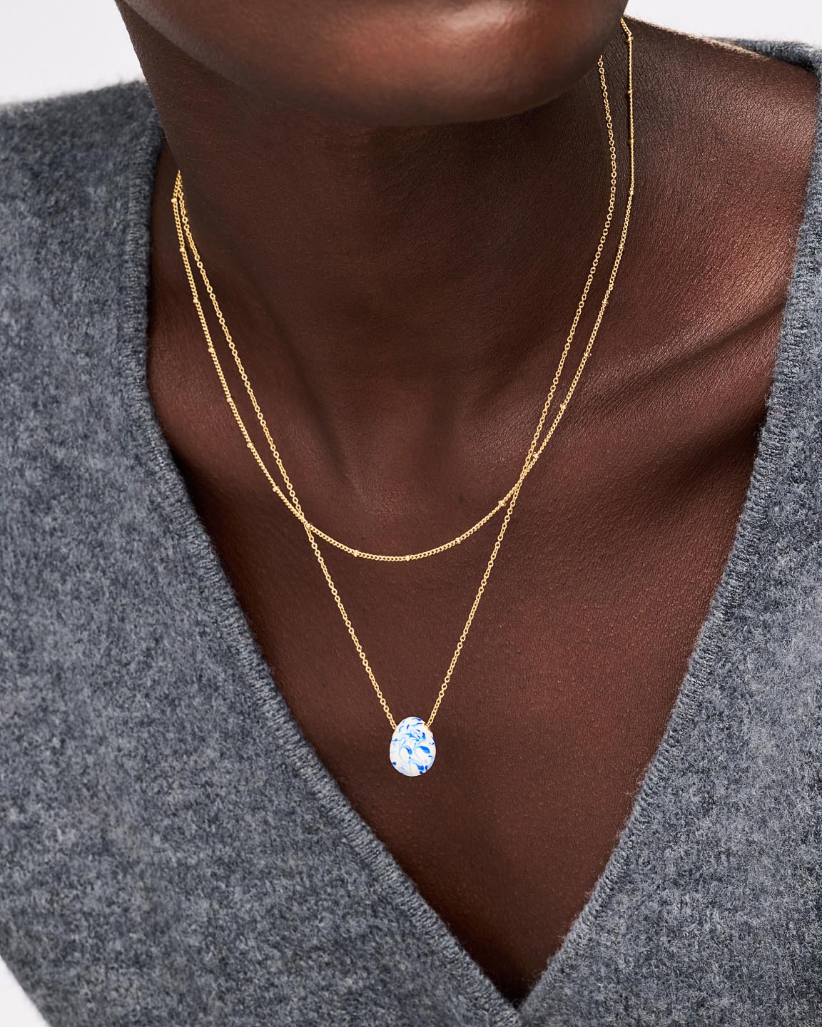 Gold Statement Necklace - Pebble Mini Marble Blue by MAVERA