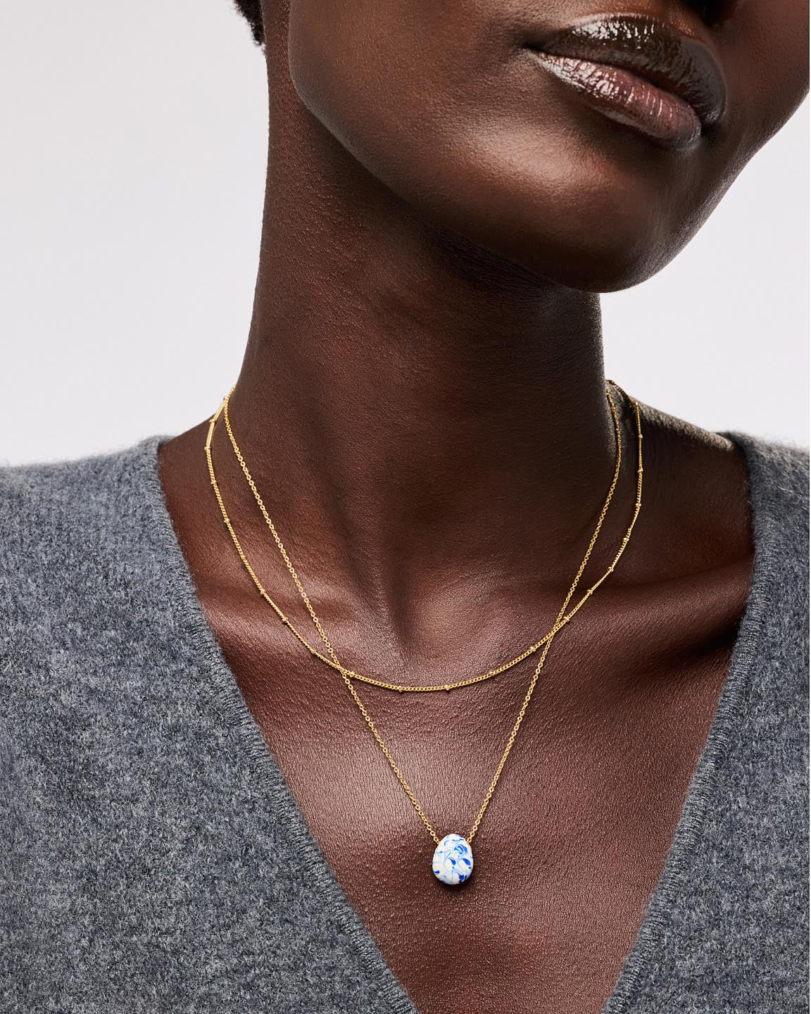 Gold Statement Necklace - Pebble Mini Marble Blue by MAVERA