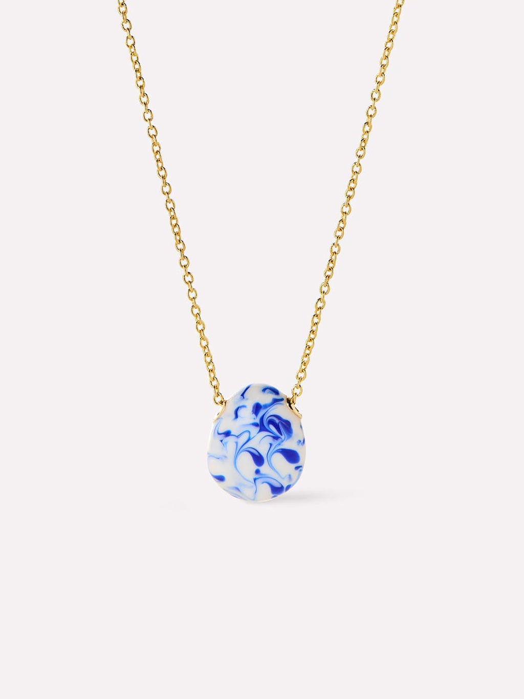Gold Statement Necklace - Pebble Mini Marble Blue by MAVERA