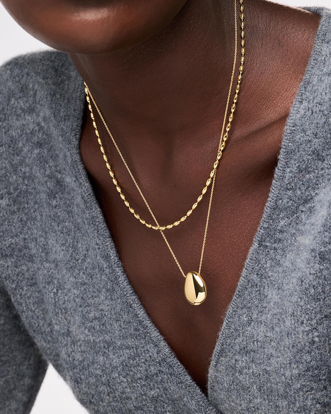 Gold Pendant Necklace - Pebble by MAVERA