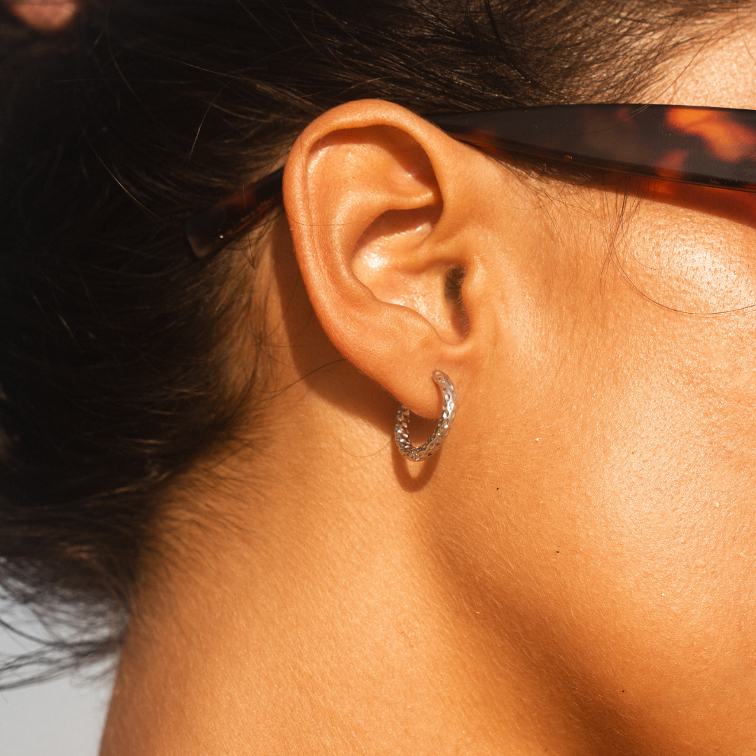 Silver Hammered Hoops