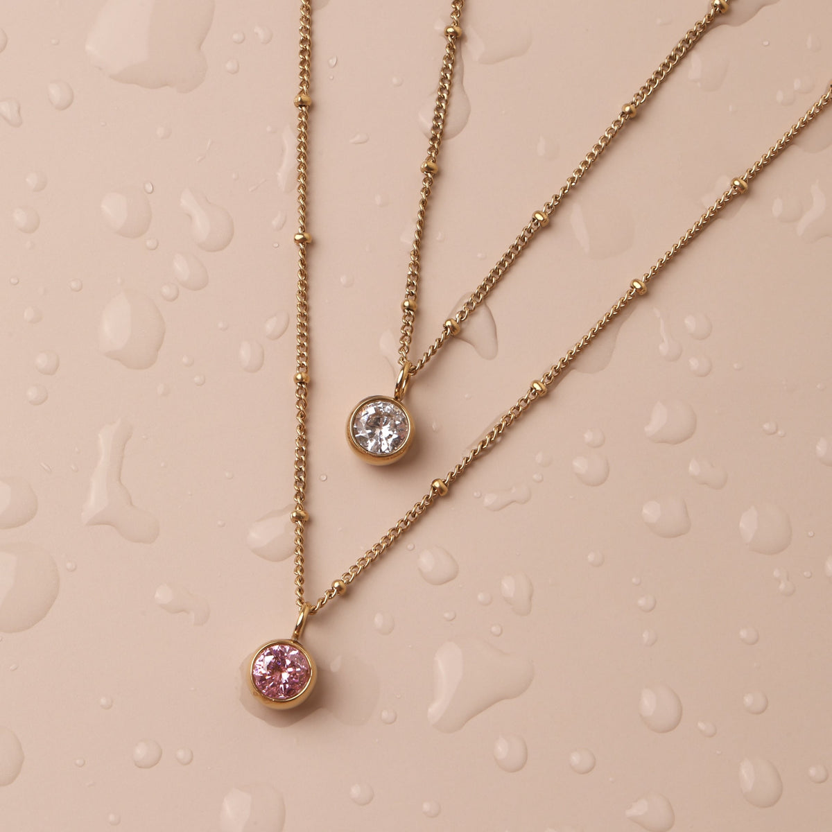 Birthstone Necklace April Crystal 14k