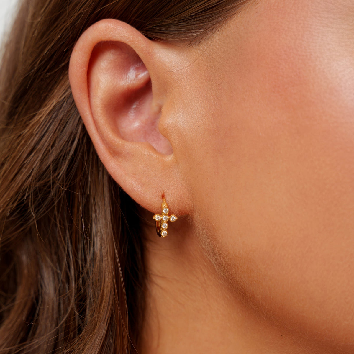 Crystal Cross Hoops