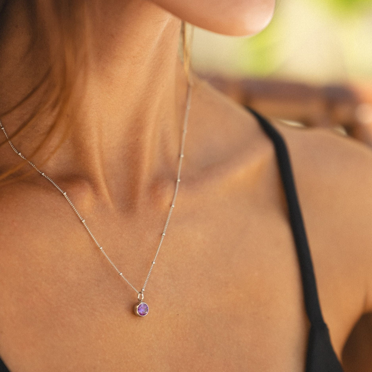 Dainty Silver Birthstone Necklace