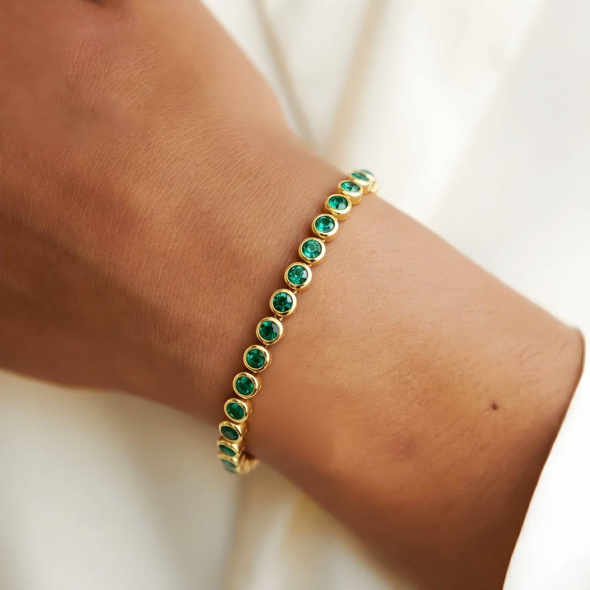 Gold Green Tennis Bracelet