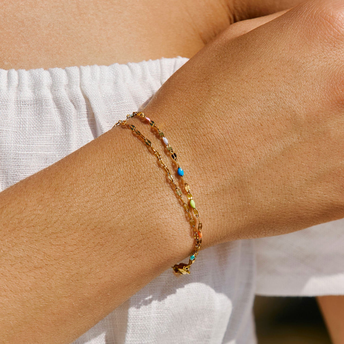 Rainbow Dainty Bracelet On Model