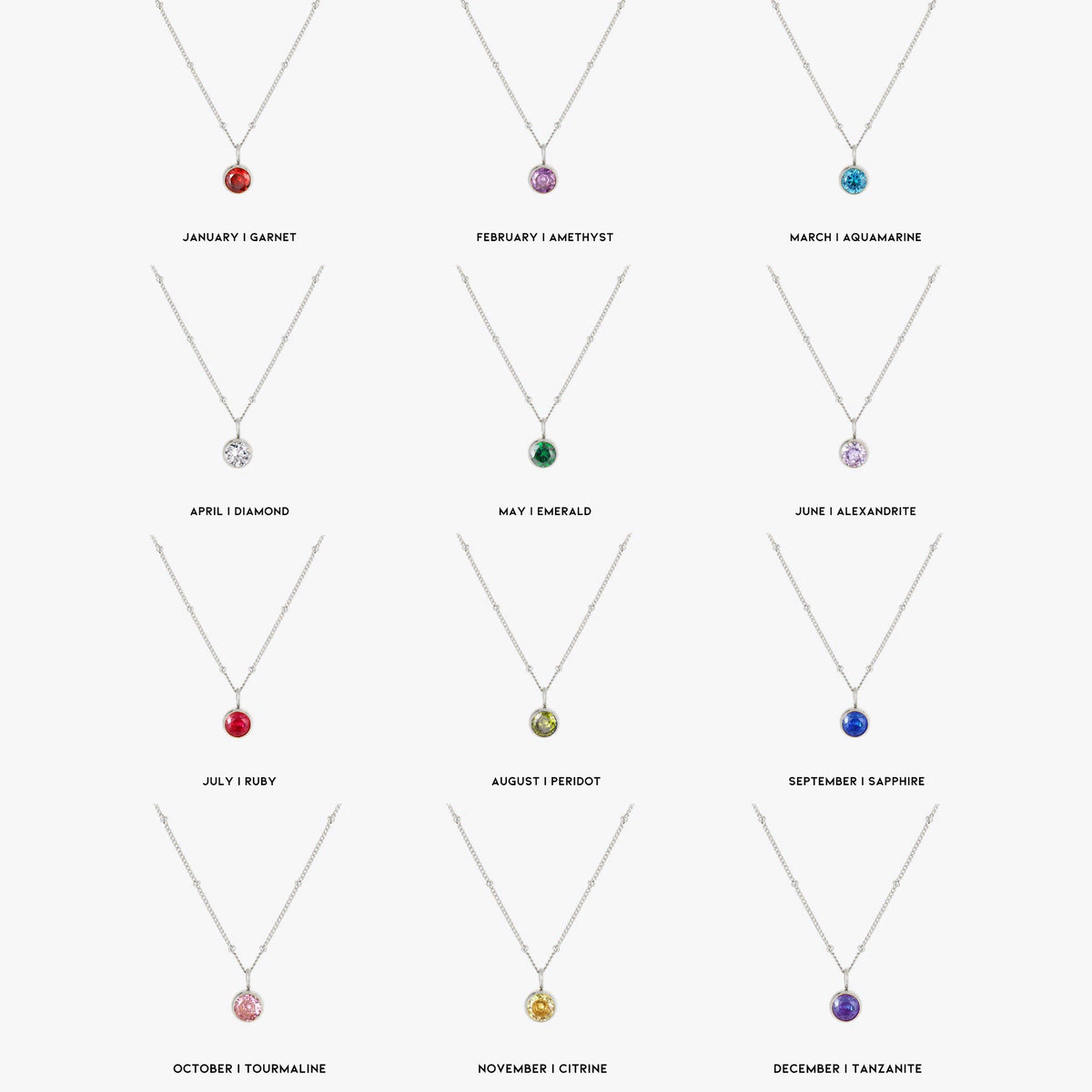 Silver Birthstone Necklace