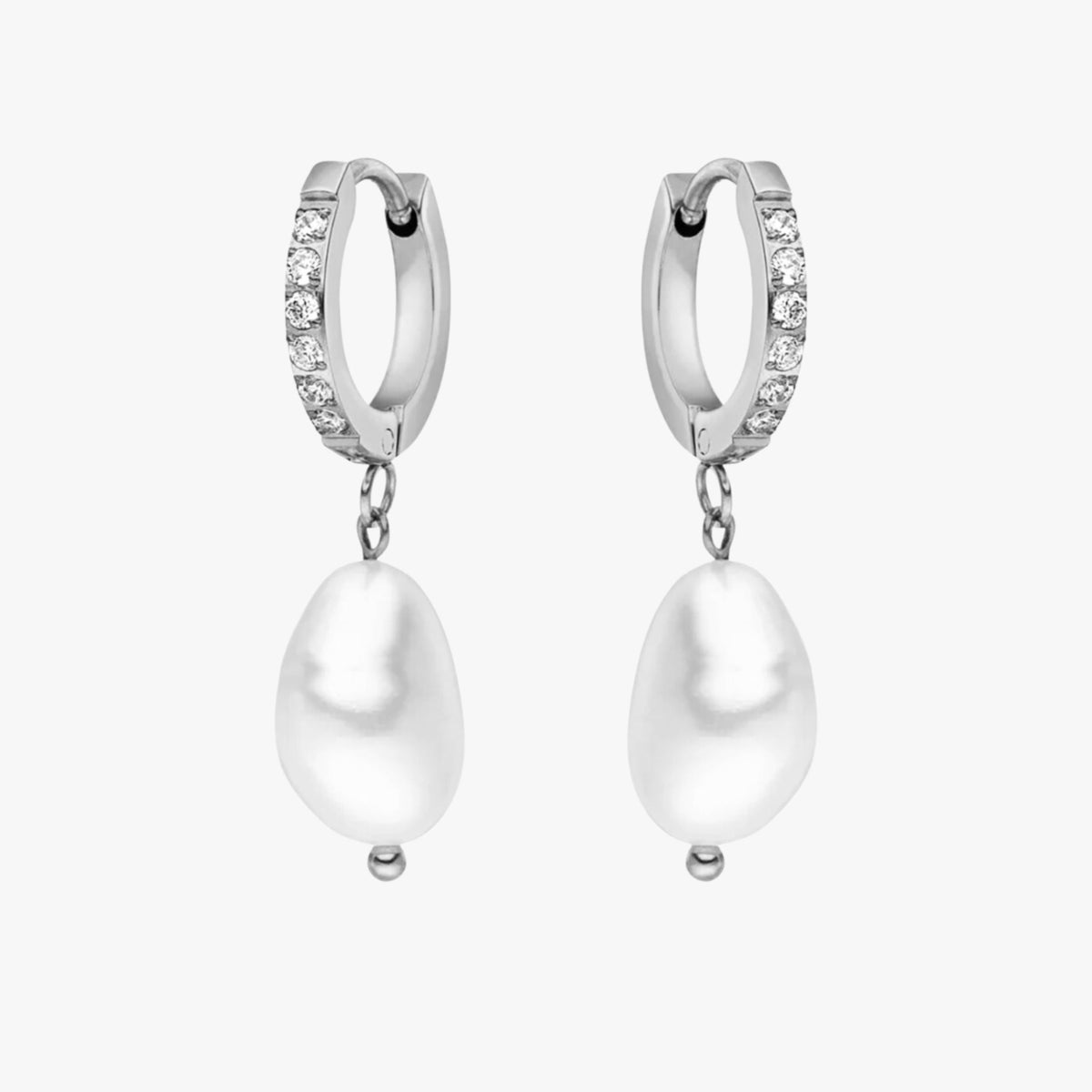 Silver Pearl Hoops