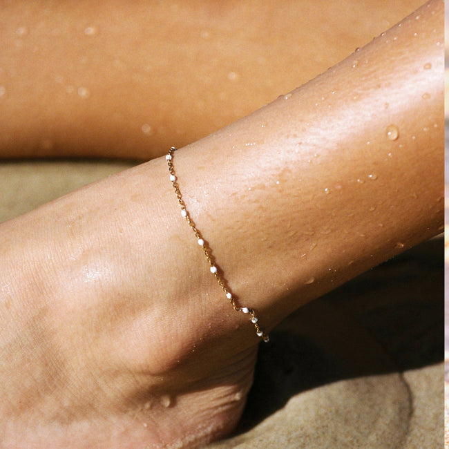 White Bead Anklet Bracelet